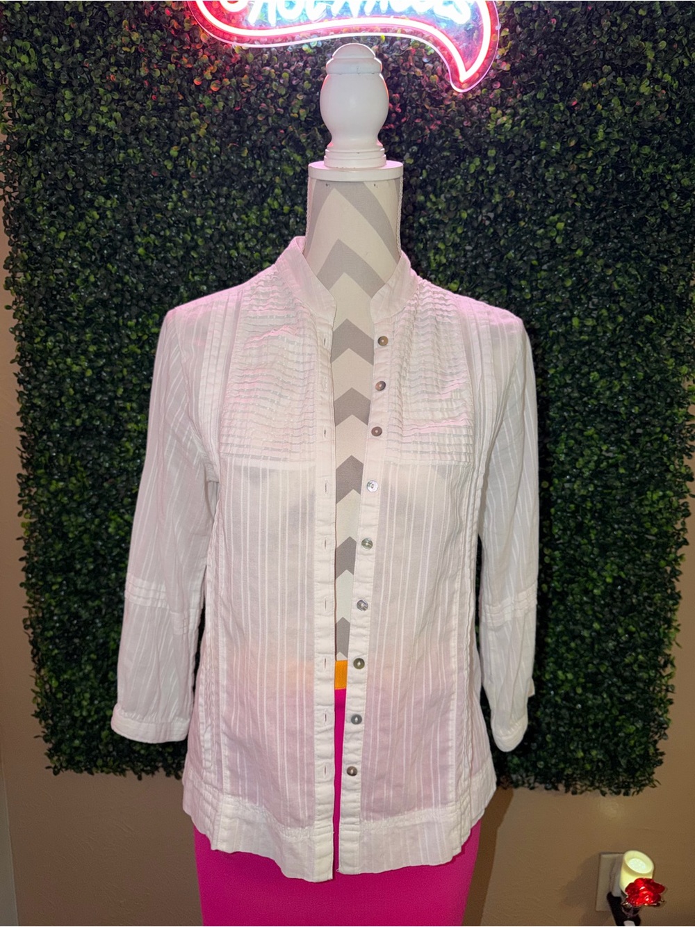 Chico's White Pintuck Button-Front Shirt